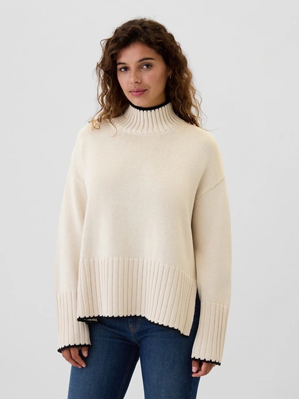 GAP 100% Cotton Oversized 24/7 Split-Hem Mockneck Sweater